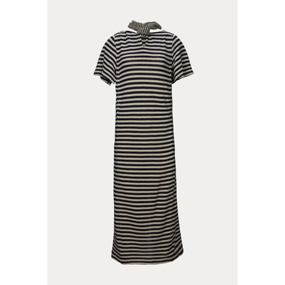 NEW EENK sicilia short sleeve tie back dress in navy/beige stripe